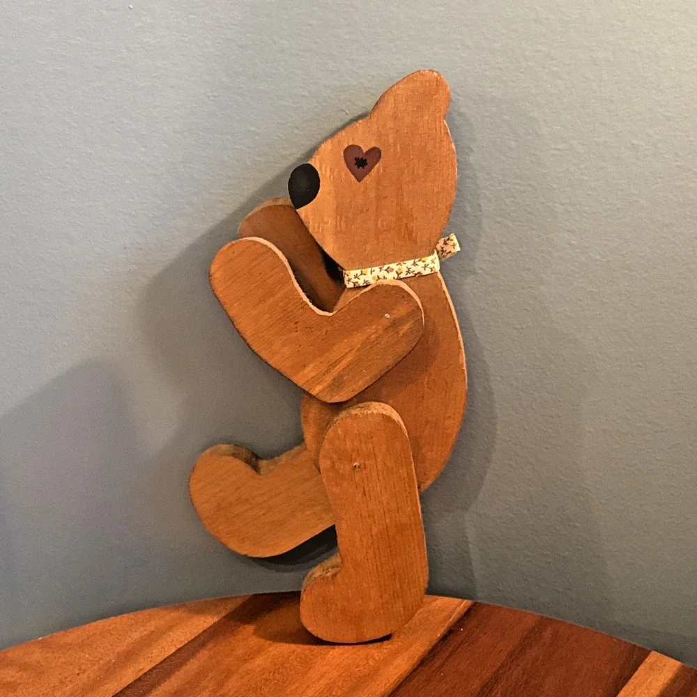 Handmade Folk Art Wooden Bear Jointed Articulated‎ Shelf Sitter 10.5